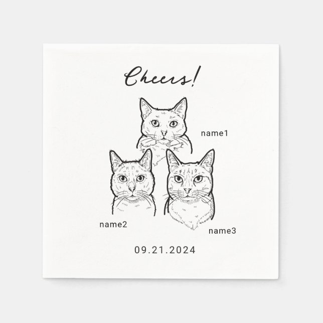 Cute 3 Cats Cheers Bröllop Cocktail Pappersservett (Framsidan)