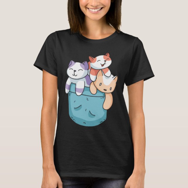 Cute 3 Cats in a Pocket  Cat   Kids Boys Girls T Shirt (Framsida)