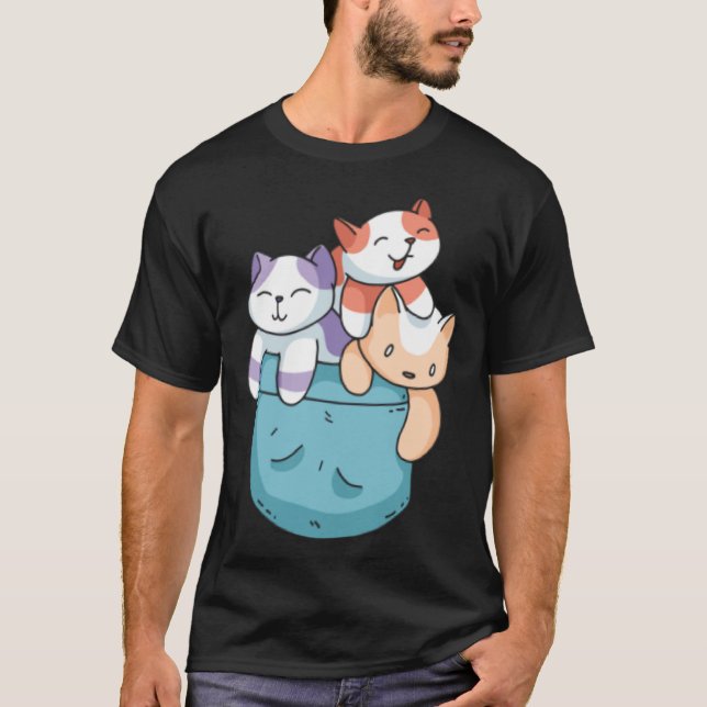 Cute 3 Cats in a Pocket  Cat   Kids Boys Girls T Shirt (Framsida)
