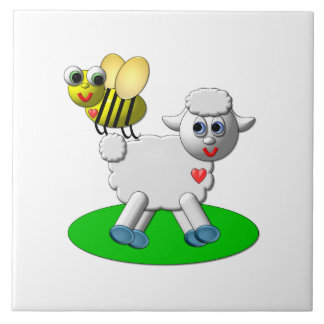 Cute 3-D-utseende och lamm Kakelplatta