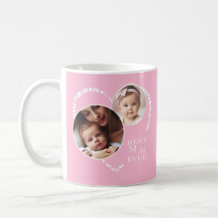 Cute 3-foto Rosa & White Heart, "Bästa Mamma någon Kaffemugg