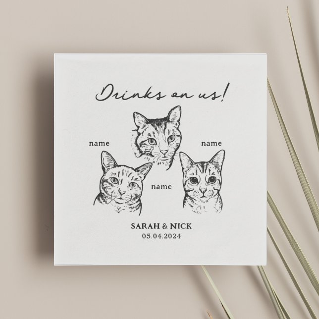 Cute 3 katter dricker på oss Bröllop Pappersservett (Skapare uppladdad)