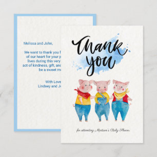 Cute 3 Little Piges Baby Shower Tack för ditt kort