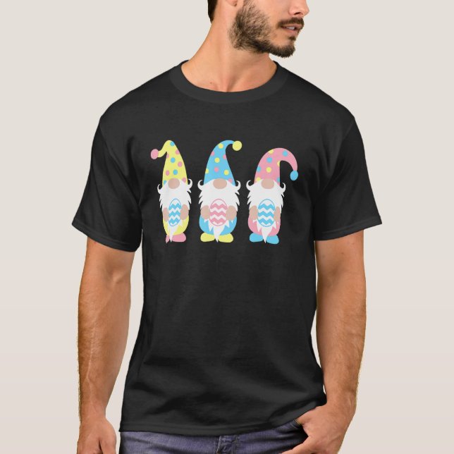 Cute 3 Påsk Gnomes Pastel Vår Eggs Lycklig Bunden T Shirt (Framsida)