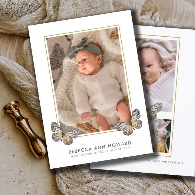 Cute 3 Photo Collage Baby Birth Notice (Skapare uppladdad)