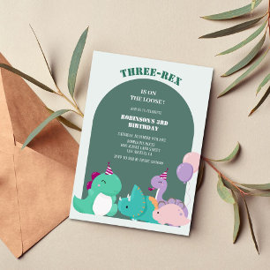 Cute 3-rex 3:e dinosaurifödelsedag inbjudningar