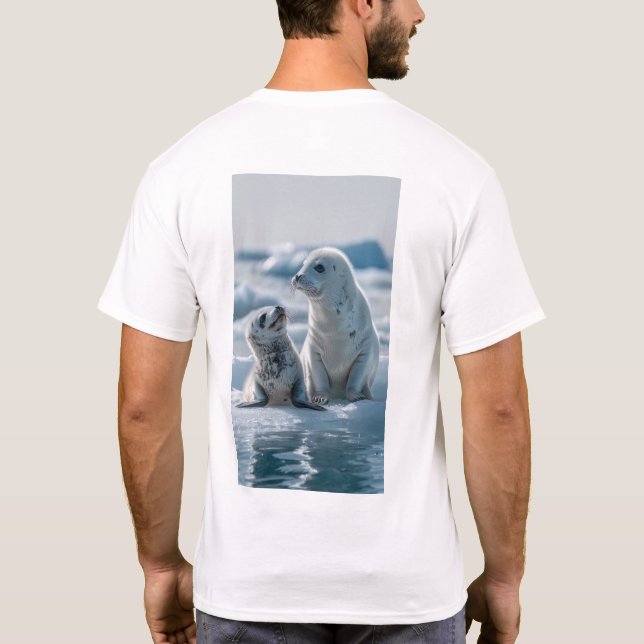 Cute 3D Baby Harp Seal och Mamma Clapping T-Shirt (Baksida)