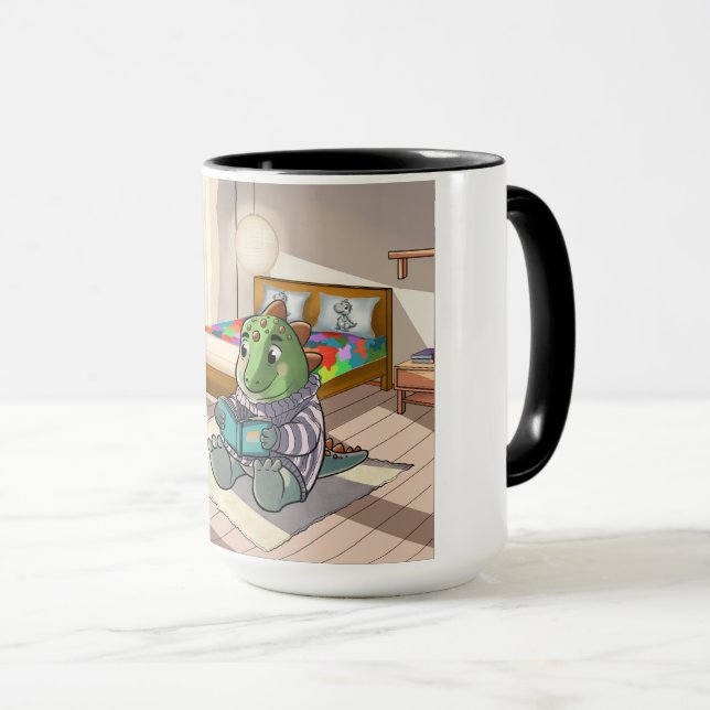 Cute 3D Baby T-Rex Reading in Bed Combo Mug Mugg (Framsida höger)