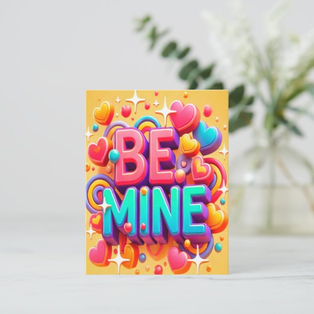 Cute 3D Be mine Valentines day Julkort (Stående Fram)