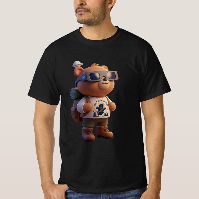 Cute 3D Bear Total Solar Eclipse 2026 Spain Total T Shirt (Framsida)