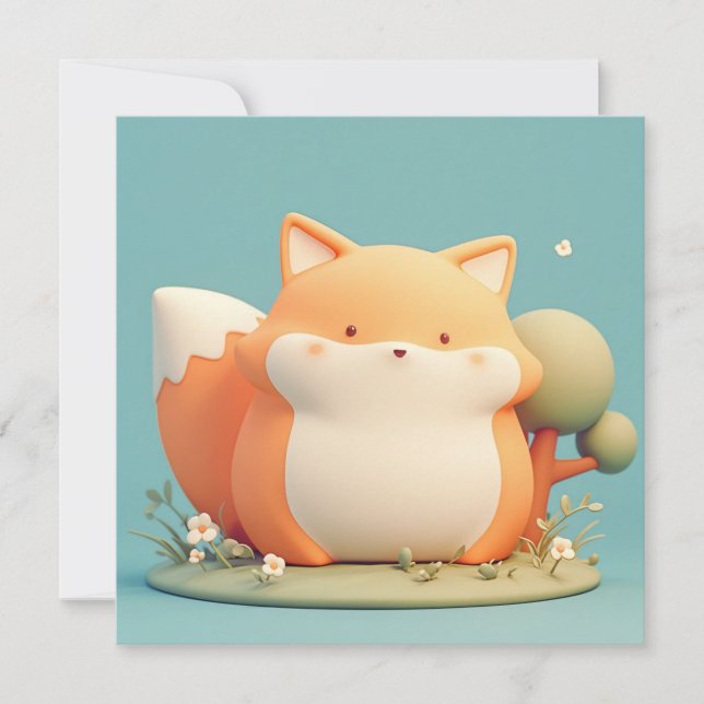 Cute 3D Clay Red Fox in Forest Meadow Postcard (Framsida)