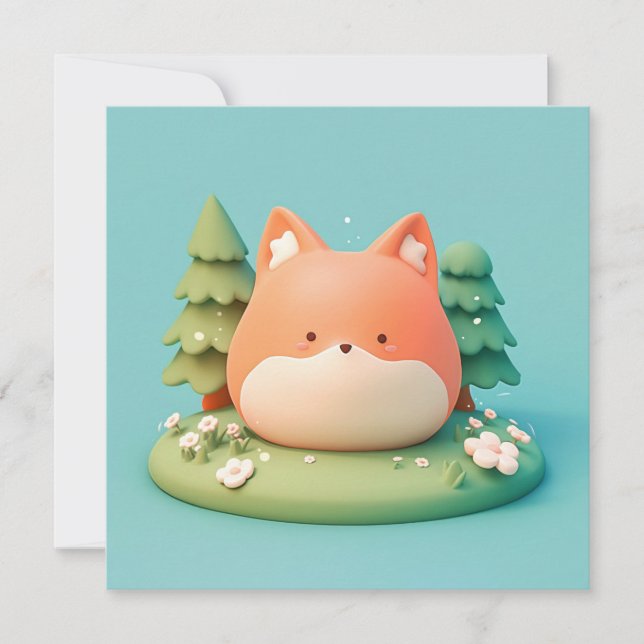 Cute 3D Clay Red Fox in Forest Meadow Postcard (Framsida)