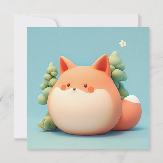 Cute 3D Clay Red Fox in Forest Scene Postcard (Framsida)