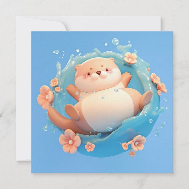 Cute 3D Clay Sea Otter Splashing in Water Postcard (Framsida)