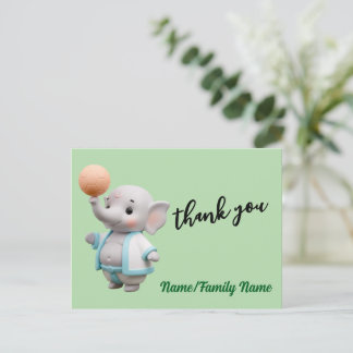 Cute 3D Elephant Baby Shower Thank You Vykort