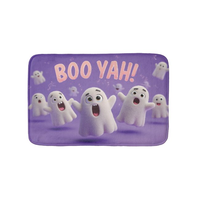 Cute 3D Fuzzy Ghost Characters Yelling Boo Yah! Badrumsmatta (Framsidan)