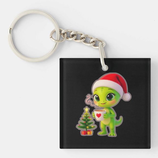 **Cute 3D Green Alien in Santa Hat with Hot Chocol (Framsidan)