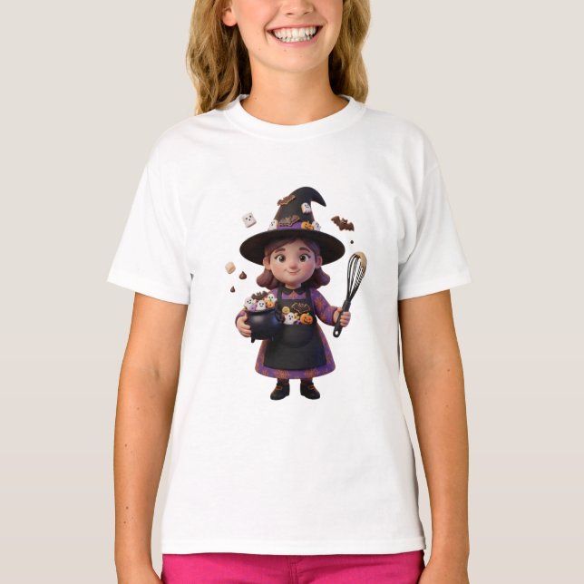 Cute 3D Halloween Baker Witch Kids T Shirt (Framsida)