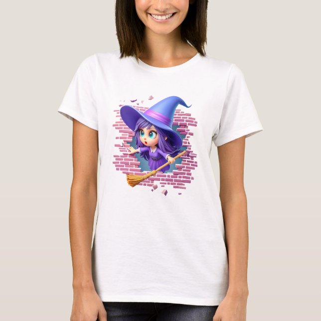 Cute 3d Halloween-väv genom en vägg T Shirt (Framsida)