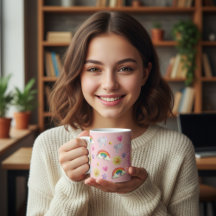 Cute 3D Namn Rainbow Clouds Stars Sol & Heart Mugg