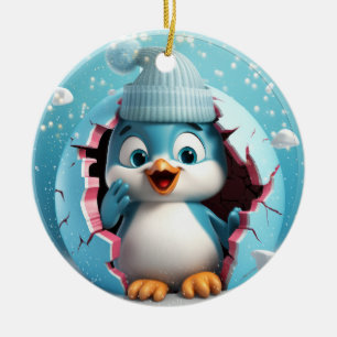Cute 3D Penguin Julafton Julgransprydnad Keramik