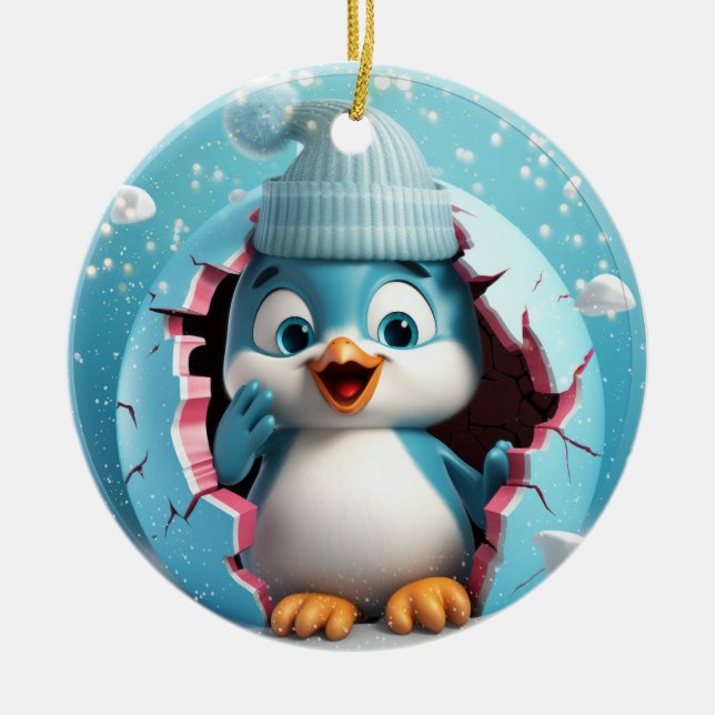 Cute 3D Penguin Julafton Julgransprydnad Keramik (Framsidan)