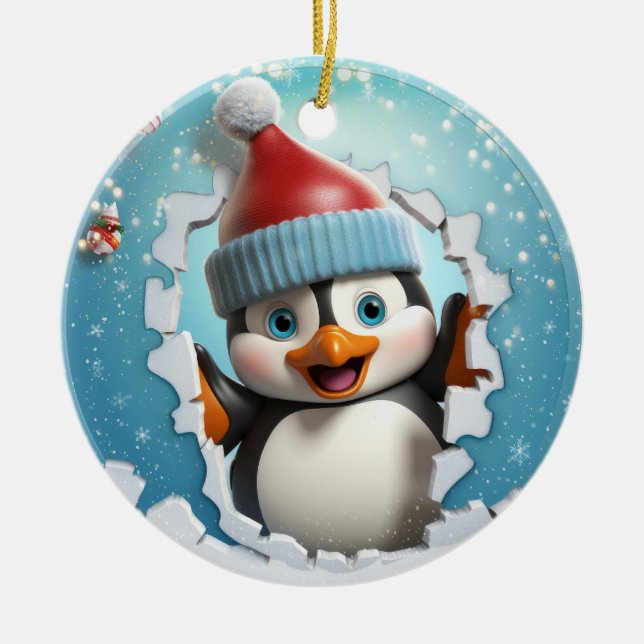 Cute 3D Penguin Julafton Julgransprydnad Keramik (Framsidan)