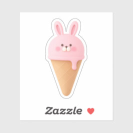 Cute 3D Pink Bunny Ice Cream Cone Sticker Klistermärken