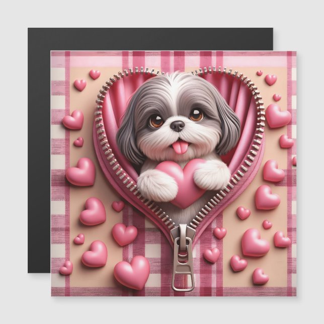 Cute 3D Shih Tzu i Rosa och vit bakgrund (Fram/baksida)