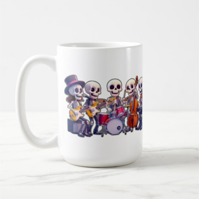 Cute 3D Skeleton Music Band – Adorable Cartoon Con Kaffemugg (Vänster)