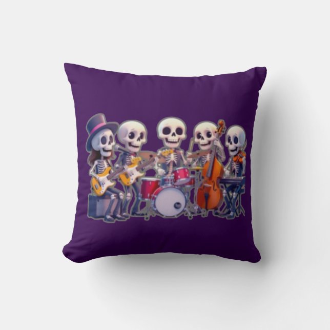 Cute 3D Skeleton Music Band – Adorable Cartoon Con Kudde (Framsida)