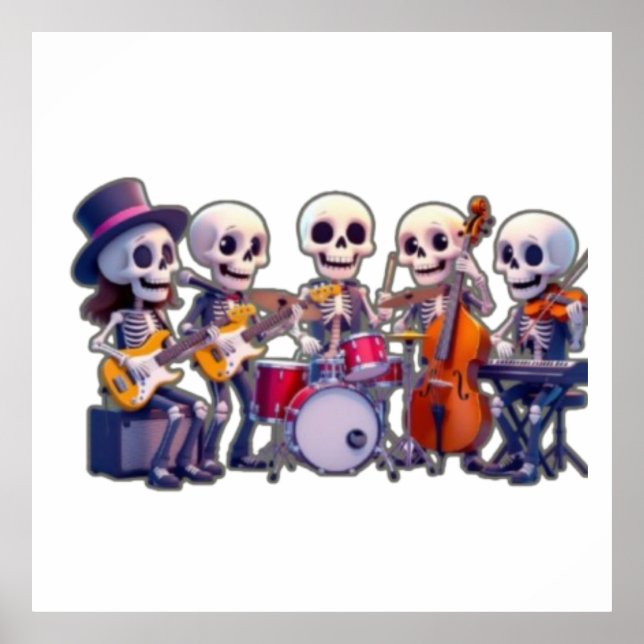 Cute 3D Skeleton Music Band – Adorable Cartoon Con Poster (Framsidan)