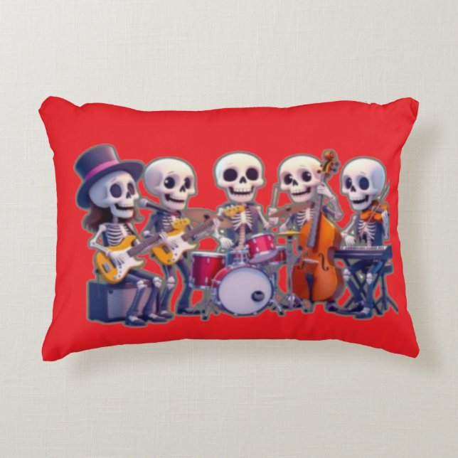Cute 3D Skeleton Music Band – Adorable Cartoon Con Prydnadskudde (Framsidan)