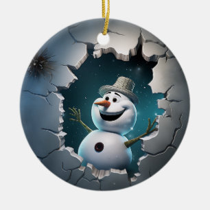 Cute 3D Snögubbe Julafton Julgransprydnad Keramik