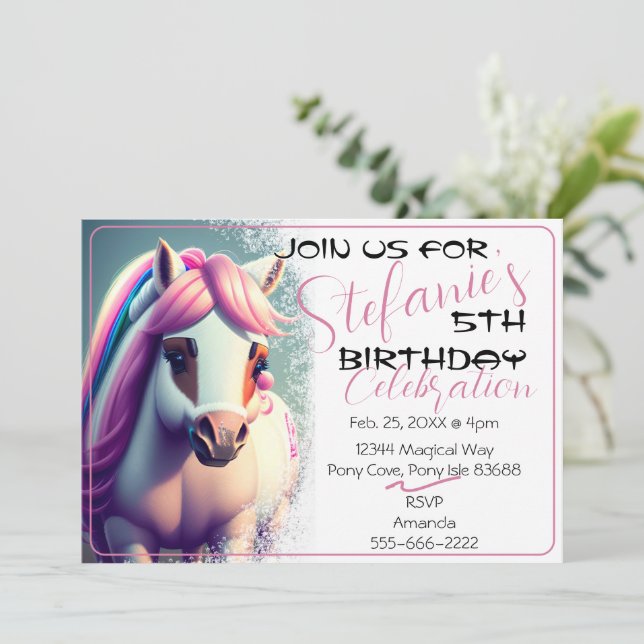 Cute 3D Spirit Pony 2 Birthday-inbjudan Inbjudningar (Stående Fram)