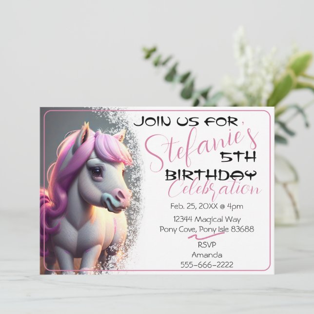 Cute 3D Spirit Pony 5 Birthday-inbjudan Inbjudningar (Stående Fram)