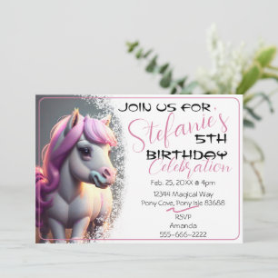 Cute 3D Spirit Pony 5 Birthday-inbjudan Inbjudningar