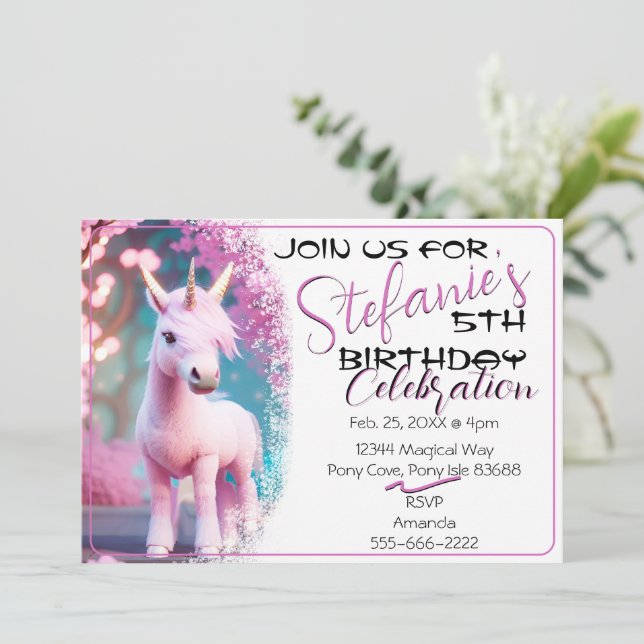 Cute 3D Spirit Unicorn Pony 15 Birthday Call Inbjudningar (Stående Fram)