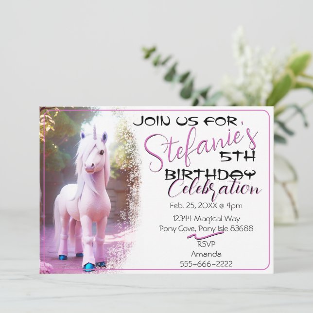 Cute 3D Spirit Unicorn Pony 16 Birthday Call Inbjudningar (Stående Fram)