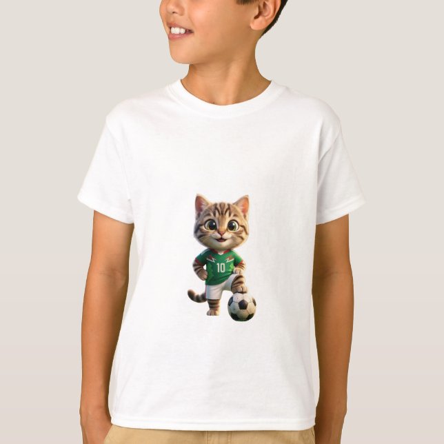 Cute 3D Tabby Cat Soccer Player Number 10 T Shirt (Framsida)