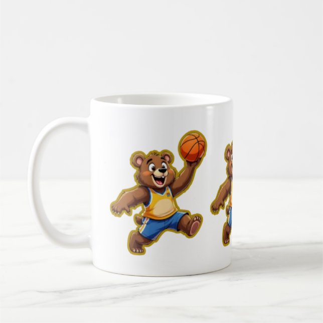 Cute 3D Teddy Bear Playing Basketball – Adorable S Kaffemugg (Vänster)