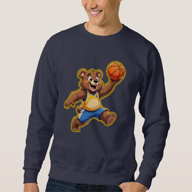 Cute 3D Teddy Bear Playing Basketball – Adorable S Lång Ärmad Tröja (Framsida)