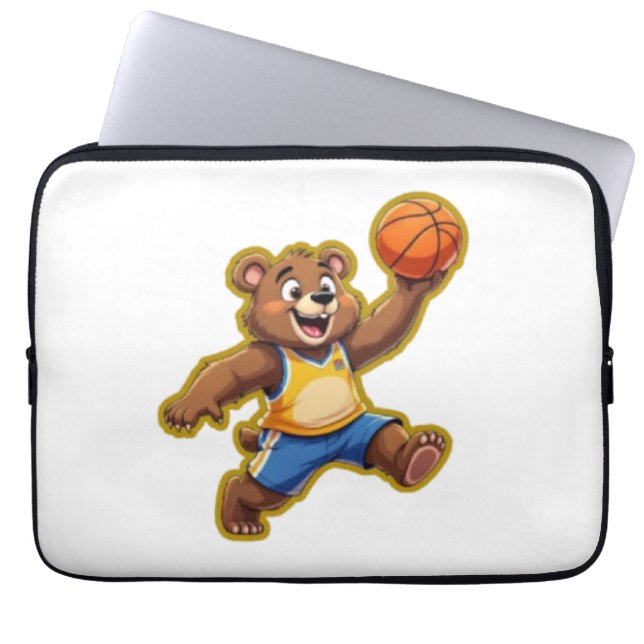 Cute 3D Teddy Bear Playing Basketball – Adorable S Laptop Fodral (Framsidan)