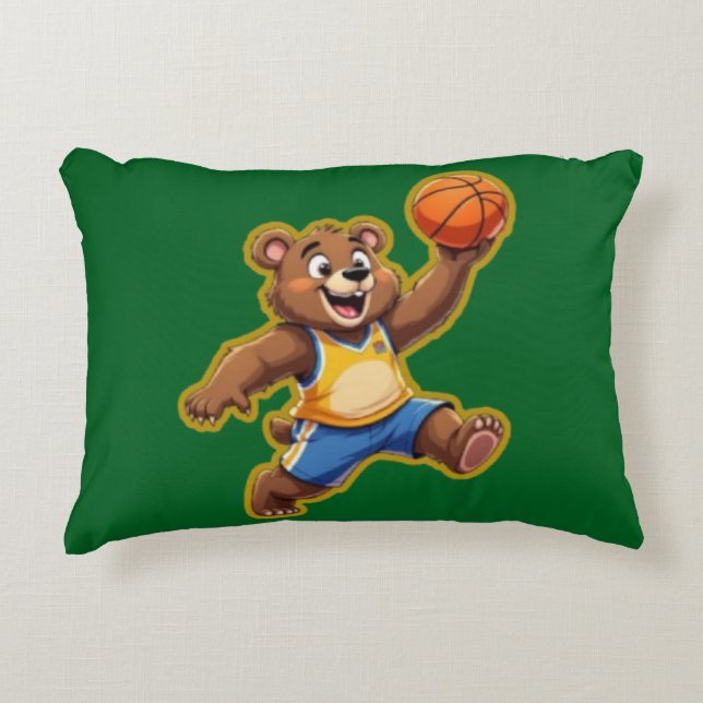 Cute 3D Teddy Bear Playing Basketball – Adorable S Prydnadskudde (Framsidan)