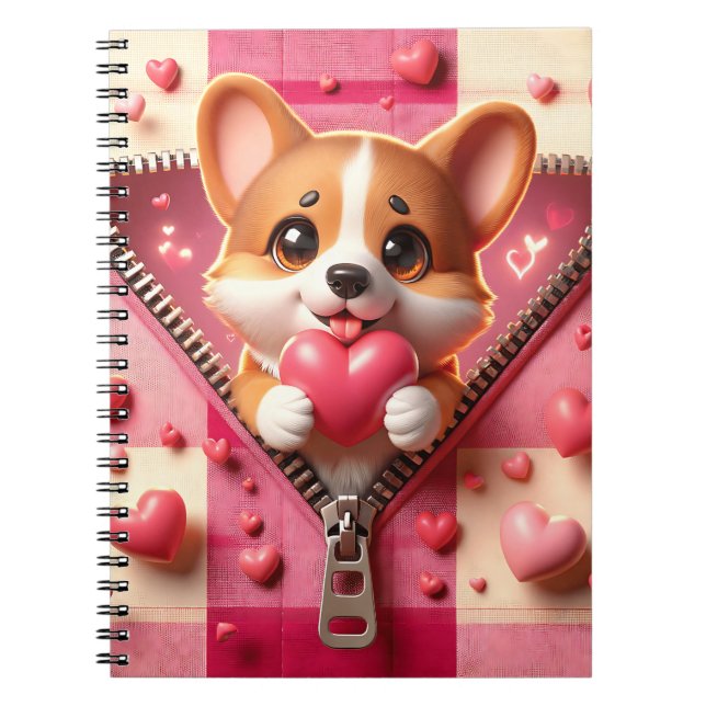 Cute 3D-valp i Rosa och vit bakgrund (24) Anteckningsbok (Framsidan)