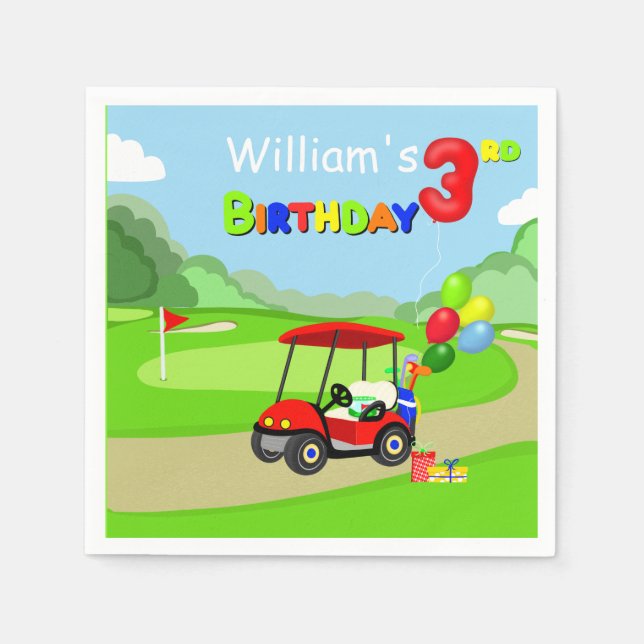 Cute 3rd Birthday Red Golf Cart Boy's Pappersservett (Framsidan)
