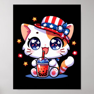 Cute 4:e juli Cat Shirt Girls Kids Kawaii Anime Poster