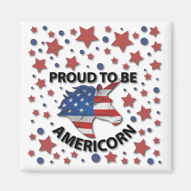 Cute 4:e juli röd, vit och blå americorn magnet (Framsidan)