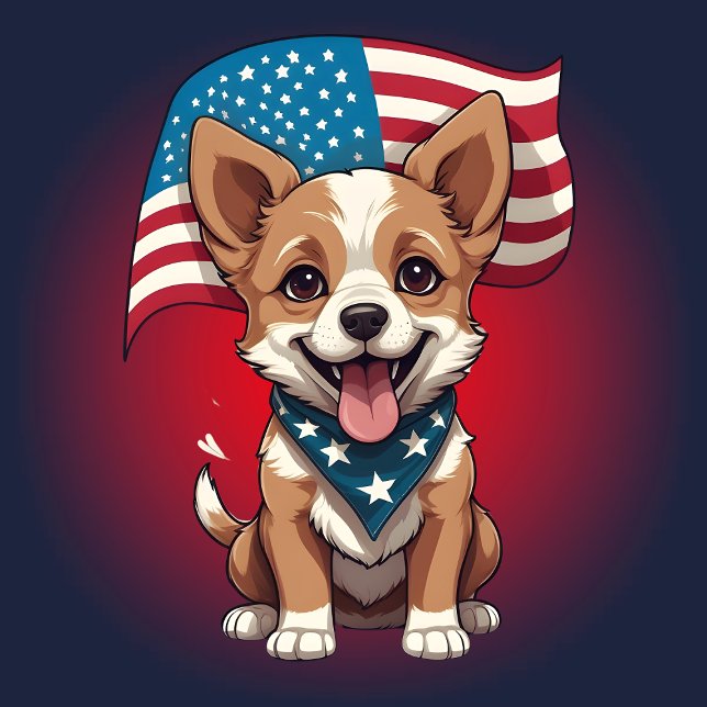 Cute 4:e juli valpen Flagga T Shirt (Skapare uppladdad)
