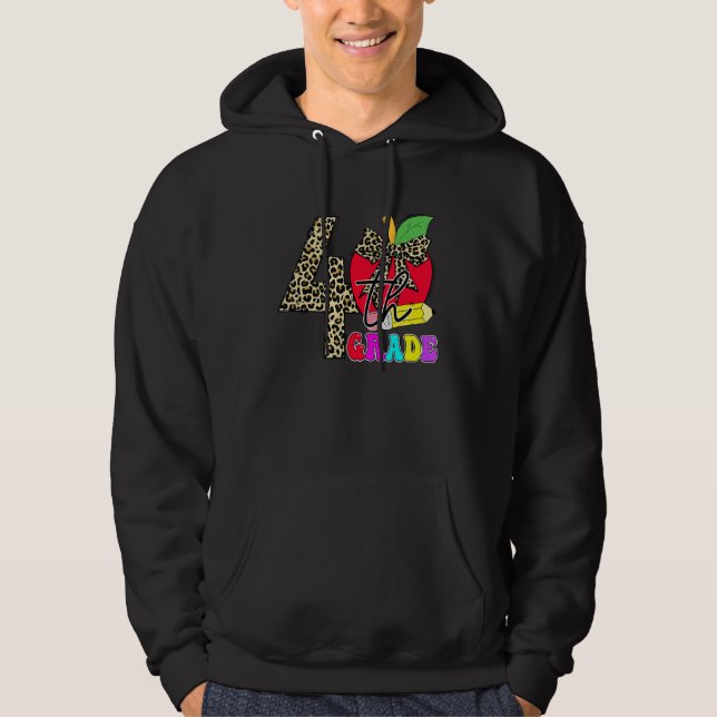 Cute 4:e Klass-läraren Studenter Leopard Apple bac Hoodie (Framsida)